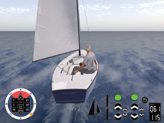 WindLock on a Falcon Class heading north - compass shows N at the top, tab in the SE quadrant.