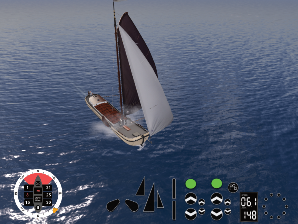 A Bandit Skutsje - Dutch sailing barge - running fast under traditional gaff-rigged main and jib, sails locked by WindLock.